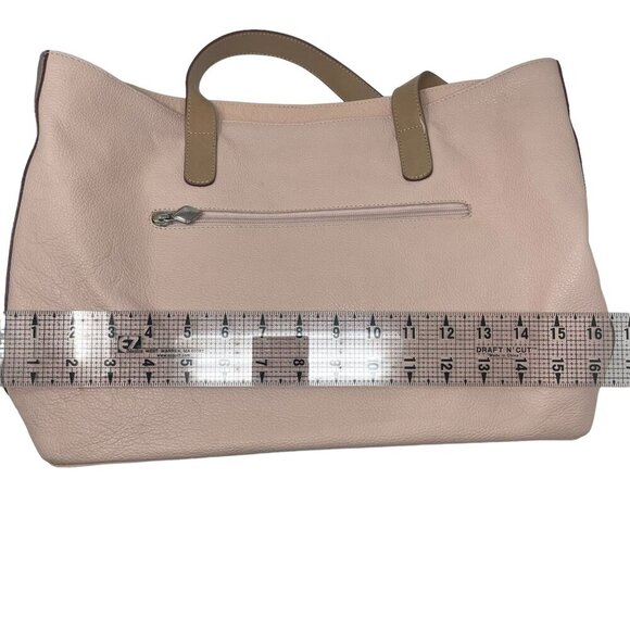 I. Santi Pink Tote Bag Genuine Leather Large Tan Handles Made in Italy - Picture 9 of 10